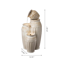 Load image into Gallery viewer, 27.25&quot;H 3-Tier Sand Beige Embossed Pattern Ceramic Pots Fountain with Pump and LED Light
