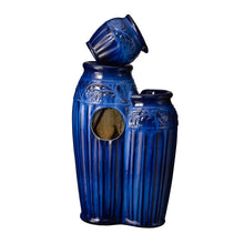 Load image into Gallery viewer, 27.25&quot;H 3-Tier Cobalt Blue Embossed Pattern Ceramic Pots Fountain with Pump and LED Light
