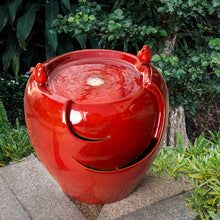 Load image into Gallery viewer, 19.5&quot;H Red Two Birds Embossed Plant Pattern Ceramic Pot Fountain with Pump and LED Light
