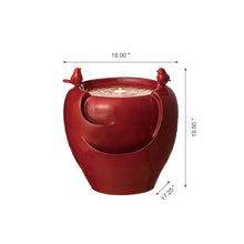 Load image into Gallery viewer, 19.5&quot;H Red Two Birds Embossed Plant Pattern Ceramic Pot Fountain with Pump and LED Light
