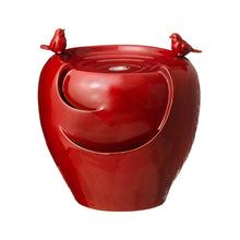 Load image into Gallery viewer, 19.5&quot;H Red Two Birds Embossed Plant Pattern Ceramic Pot Fountain with Pump and LED Light
