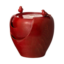 Load image into Gallery viewer, 19.5&quot;H Red Two Birds Embossed Plant Pattern Ceramic Pot Fountain with Pump and LED Light
