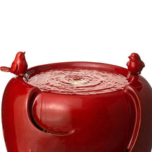 Load image into Gallery viewer, 19.5&quot;H Red Two Birds Embossed Plant Pattern Ceramic Pot Fountain with Pump and LED Light
