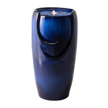 Load image into Gallery viewer, 29.25&quot;H Oversized Cobalt Blue Ceramic Pot Fountain with Pump and LED Light
