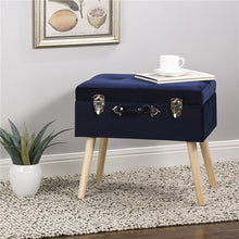 Load image into Gallery viewer, 19.70&quot;L Navy Blue Velvet Upholstered Storage Stool with Natural Solid Rubberwood Legs
