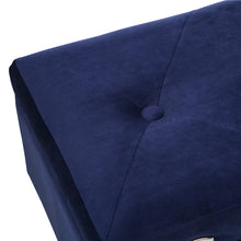 Load image into Gallery viewer, 19.70&quot;L Navy Blue Velvet Upholstered Storage Stool with Natural Solid Rubberwood Legs
