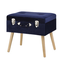 Load image into Gallery viewer, 19.70&quot;L Navy Blue Velvet Upholstered Storage Stool with Natural Solid Rubberwood Legs
