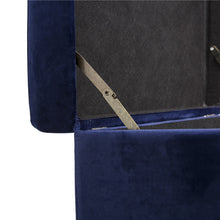 Load image into Gallery viewer, 19.70&quot;L Navy Blue Velvet Upholstered Storage Stool with Natural Solid Rubberwood Legs
