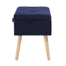 Load image into Gallery viewer, 19.70&quot;L Navy Blue Velvet Upholstered Storage Stool with Natural Solid Rubberwood Legs
