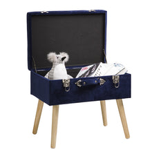 Load image into Gallery viewer, 19.70&quot;L Navy Blue Velvet Upholstered Storage Stool with Natural Solid Rubberwood Legs
