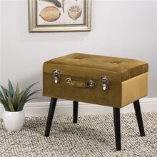 Load image into Gallery viewer, 19.70&quot;L Glod Velvet Upholstered Storage Stool with Black Solid Rubberwood Legs
