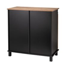 Load image into Gallery viewer, 32.30&quot;H Modern Industrial Black Wine Cabinet with Natural Top and Sliding Door
