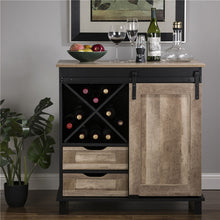 Load image into Gallery viewer, 32.30&quot;H Modern Industrial Black Wine Cabinet with Natural Top and Sliding Door
