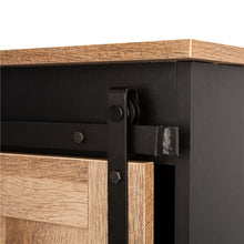 Load image into Gallery viewer, 47.20&quot;L Modern Industrial Black Storage Cabinet with Natural Top and Sliding Doors
