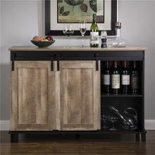 Load image into Gallery viewer, 47.20&quot;L Modern Industrial Black Storage Cabinet with Natural Top and Sliding Doors
