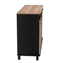 Load image into Gallery viewer, 47.20&quot;L Modern Industrial Black Storage Cabinet with Natural Top and Sliding Doors
