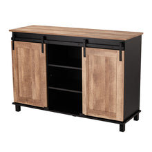 Load image into Gallery viewer, 47.20&quot;L Modern Industrial Black Storage Cabinet with Natural Top and Sliding Doors
