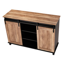 Load image into Gallery viewer, 47.20&quot;L Modern Industrial Black Storage Cabinet with Natural Top and Sliding Doors
