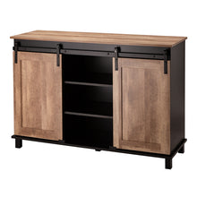 Load image into Gallery viewer, 47.20&quot;L Modern Industrial Black Storage Cabinet with Natural Top and Sliding Doors
