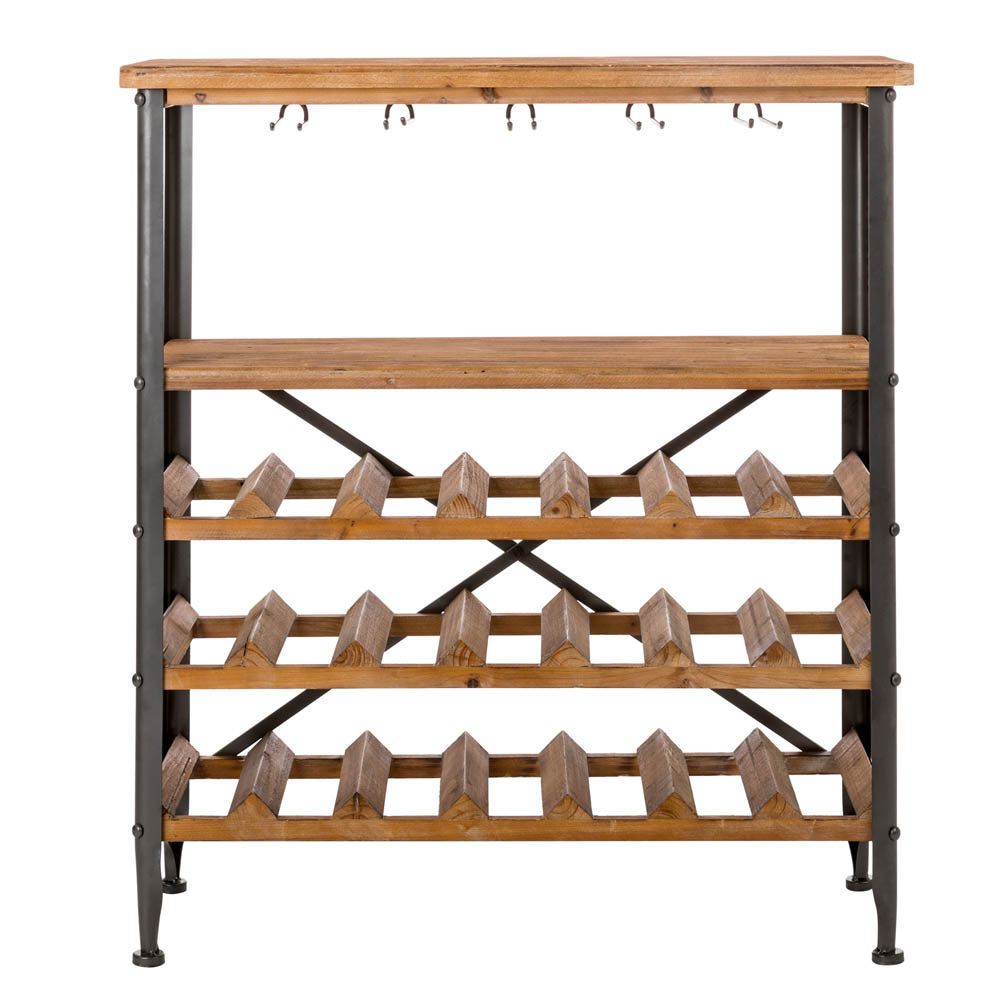 21 Bottle Floor Wooden Wine Rack with Metal Frame