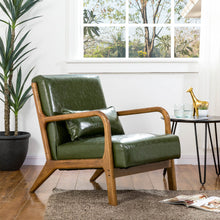 Load image into Gallery viewer, 30.00&quot;H Mid-century Modern Hunter Green PU Leather Accent Armchair with Walnut Rubberwood Frame
