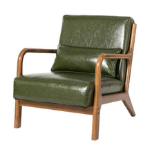 Load image into Gallery viewer, 30.00&quot;H Mid-century Modern Hunter Green PU Leather Accent Armchair with Walnut Rubberwood Frame
