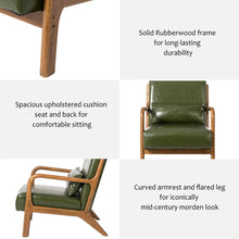 Load image into Gallery viewer, 30.00&quot;H Mid-century Modern Hunter Green PU Leather Accent Armchair with Walnut Rubberwood Frame
