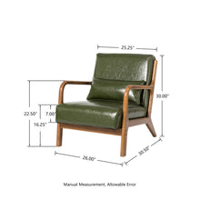 Load image into Gallery viewer, 30.00&quot;H Mid-century Modern Hunter Green PU Leather Accent Armchair with Walnut Rubberwood Frame
