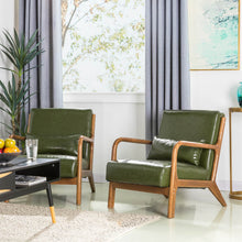 Load image into Gallery viewer, 30.00&quot;H Mid-century Modern Hunter Green PU Leather Accent Armchair with Walnut Rubberwood Frame
