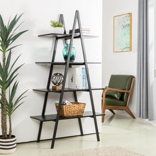 Load image into Gallery viewer, 64.5&quot;H Modern Industrial Black Oak Melamine 4-Tier Leaning Bookcases &amp; Ladder Shelves
