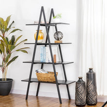 Load image into Gallery viewer, 64.5&quot;H Modern Industrial Black Oak Melamine 4-Tier Leaning Bookcases &amp; Ladder Shelves
