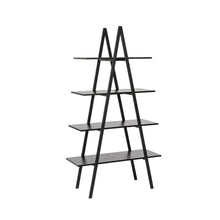 Load image into Gallery viewer, 64.5&quot;H Modern Industrial Black Oak Melamine 4-Tier Leaning Bookcases &amp; Ladder Shelves
