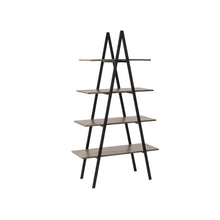 Load image into Gallery viewer, 64.5&quot;H Modern Industrial Rustic Oak Melamine 4-Tier Leaning Bookcases &amp; Ladder Shelves
