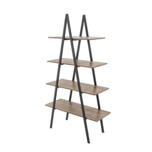 Load image into Gallery viewer, 64.5&quot;H Modern Industrial Rustic Oak Melamine 4-Tier Leaning Bookcases &amp; Ladder Shelves
