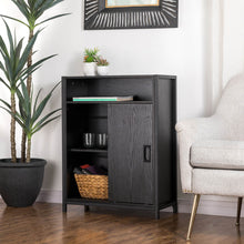 Load image into Gallery viewer, 31.75&quot;H Modern Industrial Black Oak Melamine Floor Cabinet with 2 Sliding Doors
