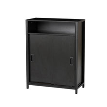 Load image into Gallery viewer, 31.75&quot;H Modern Industrial Black Oak Melamine Floor Cabinet with 2 Sliding Doors
