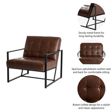 Load image into Gallery viewer, 29.25&quot;H Brown PU Leather Tufted Accent Chair
