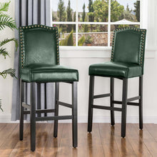 Load image into Gallery viewer, 45&quot;H Hunter Green PU Leather Upholstered Bar Chair with Studded Decor, Set of 2
