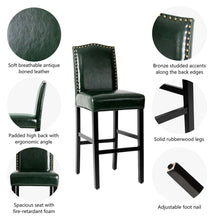 Load image into Gallery viewer, 45&quot;H Hunter Green PU Leather Upholstered Bar Chair with Studded Decor, Set of 2
