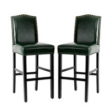 Load image into Gallery viewer, 45&quot;H Hunter Green PU Leather Upholstered Bar Chair with Studded Decor, Set of 2
