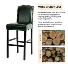 Load image into Gallery viewer, 45&quot;H Hunter Green PU Leather Upholstered Bar Chair with Studded Decor, Set of 2
