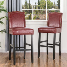 Load image into Gallery viewer, 45&quot;H Burgundy PU Leather Upholstered Bar Chair with Studded Decor, Set of 2
