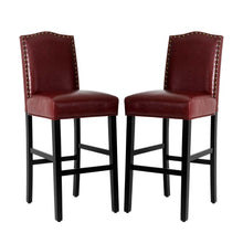 Load image into Gallery viewer, 45&quot;H Burgundy PU Leather Upholstered Bar Chair with Studded Decor, Set of 2
