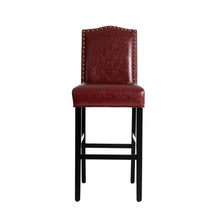 Load image into Gallery viewer, 45&quot;H Burgundy PU Leather Upholstered Bar Chair with Studded Decor, Set of 2
