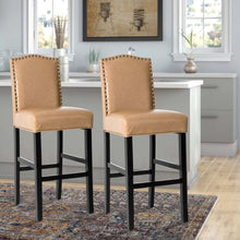 Load image into Gallery viewer, 45&quot;H Beige PU Leather Upholstered Bar Chair with Studded Decor, Set of 2
