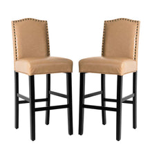 Load image into Gallery viewer, 45&quot;H Beige PU Leather Upholstered Bar Chair with Studded Decor, Set of 2
