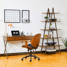 Load image into Gallery viewer, 72&quot;H Modern Industrial Brown Wood/Metal 5-Tier &quot;A&quot; Frame Bookcases &amp; Shelves
