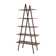 Load image into Gallery viewer, 72&quot;H Modern Industrial Brown Wood/Metal 5-Tier &quot;A&quot; Frame Bookcases &amp; Shelves
