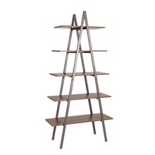 Load image into Gallery viewer, 72&quot;H Modern Industrial Brown Wood/Metal 5-Tier &quot;A&quot; Frame Bookcases &amp; Shelves
