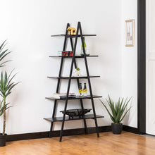 Load image into Gallery viewer, 72&quot;H Modern Industrial Black Wood/Metal 5-Tier &quot;A&quot; Frame Bookcases &amp; Shelves
